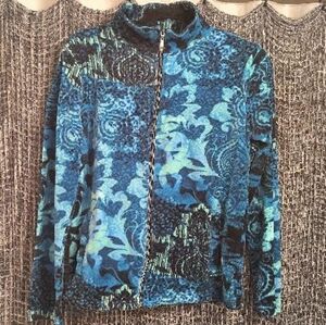 Mint Green & Blue Floral Zip Front Jacket Soft Size Small